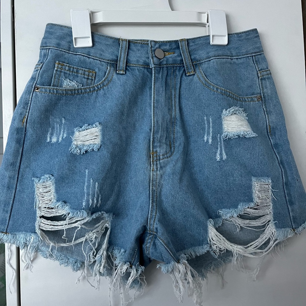 SHEIN Blue Distressed Jean Shorts